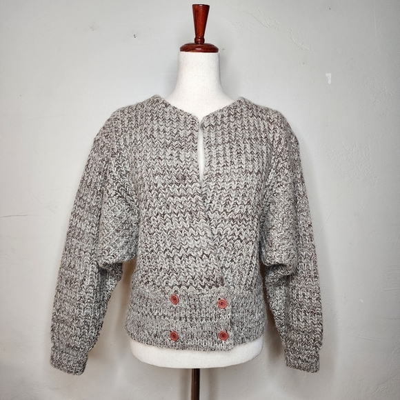 Vintage 80's Seque Brown and Tan Wool/Mohair Blend Cardigan Size Small - Picture 1 of 10